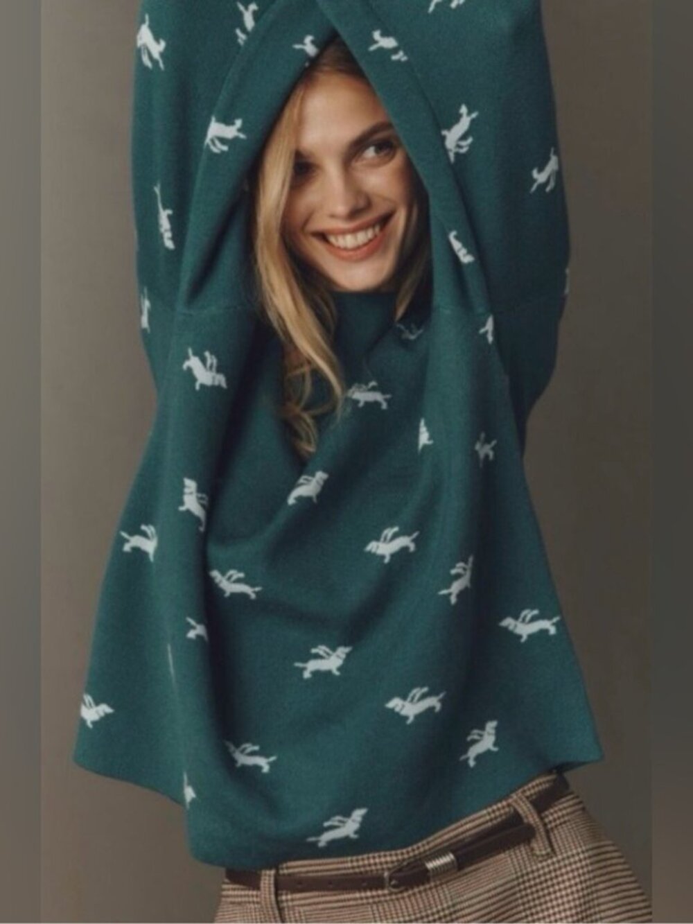 NWT Size XS (P2P 22")-Maeve CARYS Mock Neck Sweater Dachshund Dog Green (US$ 98) - Picture 2 of 16
